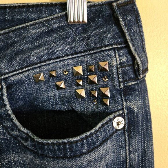 True Religion Billy Studded Rhinestone Flap Pocket Y2K Distressed Jeans Size 31 - Picture 8 of 15